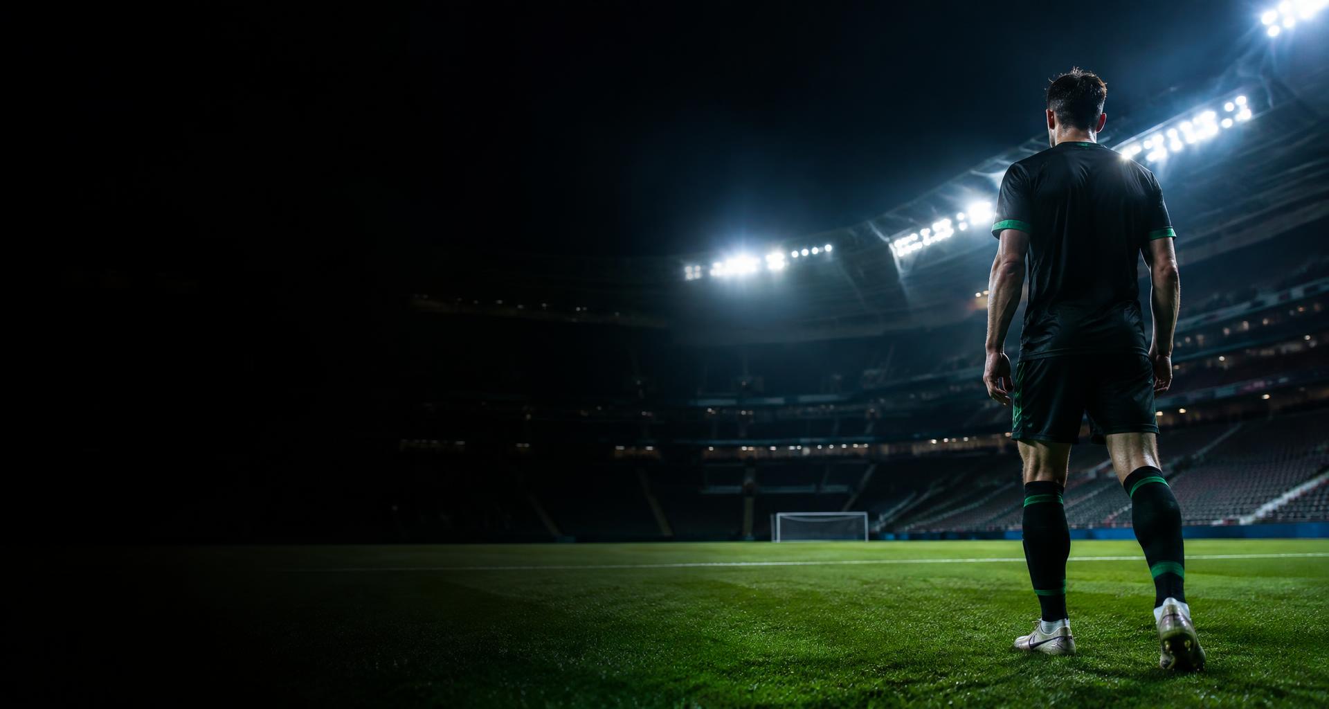 Futbolista en un estadio iluminado antes del partido
